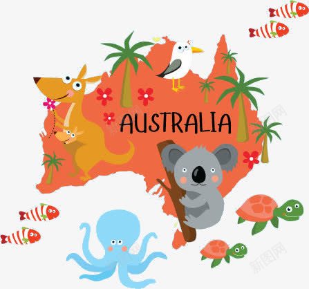 澳洲动物地图png免抠素材_新图网 https://ixintu.com 卡通网页动物