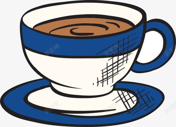 蓝色手绘咖啡杯png免抠素材_新图网 https://ixintu.com 一杯咖啡 咖啡杯 喝咖啡 矢量素材 蓝色咖啡杯