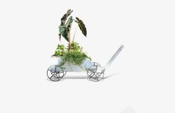 绿色小推车装着绿色植物的小推车庭院高清图片