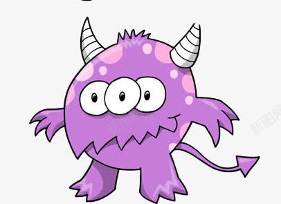 紫色的怪物png免抠素材_新图网 https://ixintu.com 三眼 三眼怪 双角 恶魔尾巴