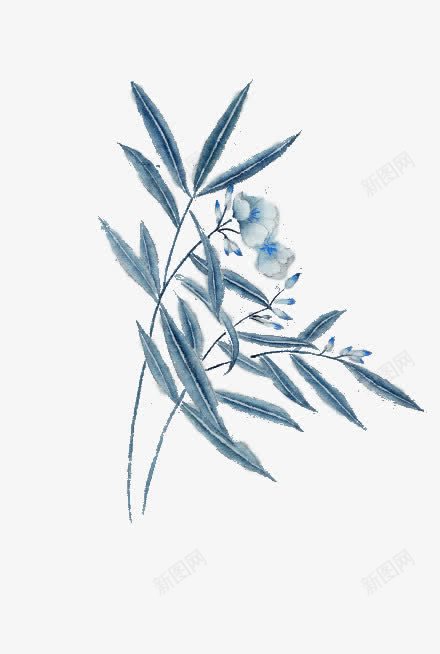 蓝色竹叶白色花朵png免抠素材_新图网 https://ixintu.com 白色 竹叶 花朵 蓝色