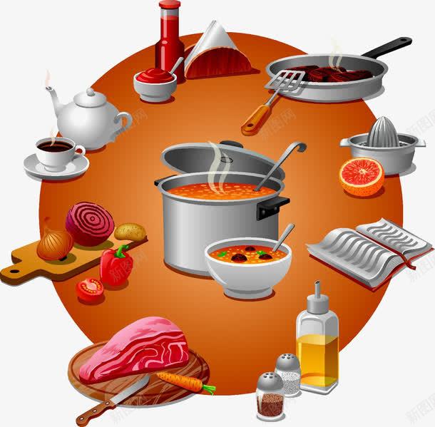 食材与厨具png免抠素材_新图网 https://ixintu.com 砧板 肉 调味料