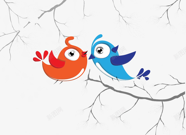 树枝上的小鸟png免抠素材_新图网 https://ixintu.com 一对小鸟 枝头歌唱的鸟 树枝 蓝色的鸟