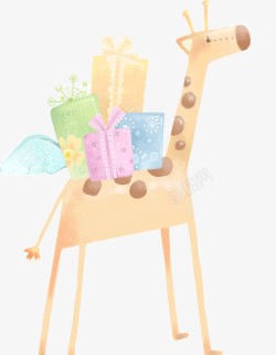 长颈鹿屯着礼物素材