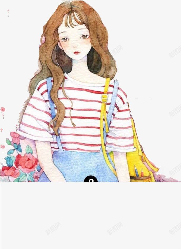 水彩女孩png免抠素材_新图网 https://ixintu.com 卡通 可爱 大眼睛 女孩 手绘 水彩 花朵 长发