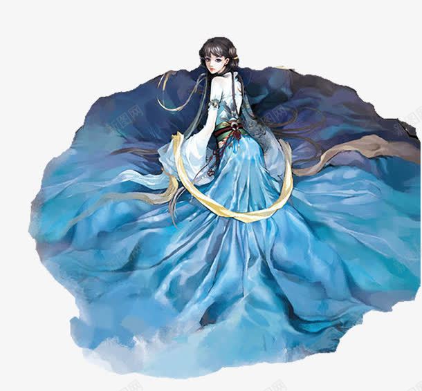 蓝裙子的女孩png免抠素材_新图网 https://ixintu.com 中国风 女裙 手绘 蓝裙
