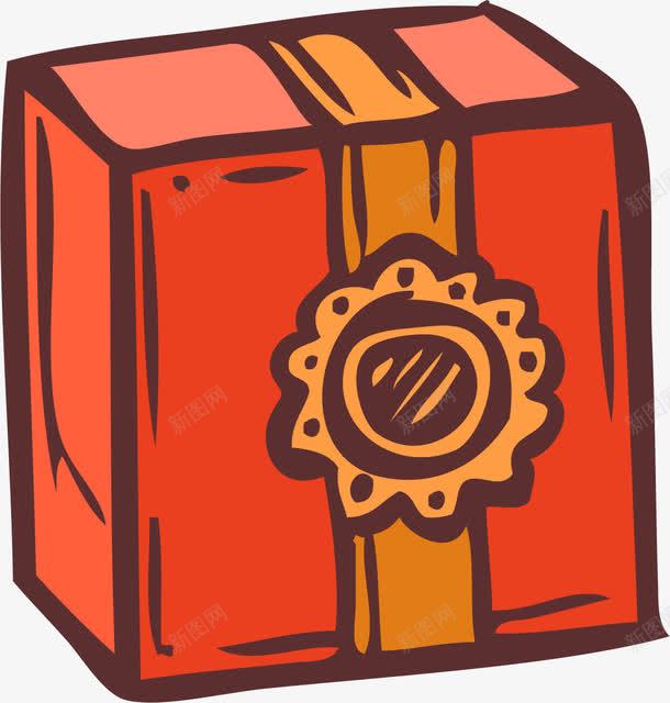 橙色卡通手绘礼物盒png免抠素材_新图网 https://ixintu.com 卡通手绘 橙色 矢量图案 礼物盒 装饰 购物