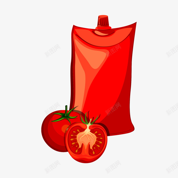 番茄和红色袋装番茄汁矢量图ai免抠素材_新图网 https://ixintu.com 日常 番茄 番茄汁 红色 红色袋子 调料 食物 矢量图
