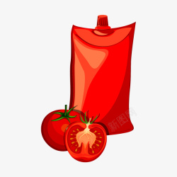 番茄和红色袋装番茄汁矢量图素材