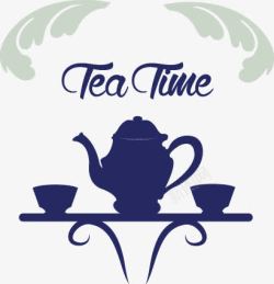 蓝色茶几蓝色茶几和茶具矢量图高清图片
