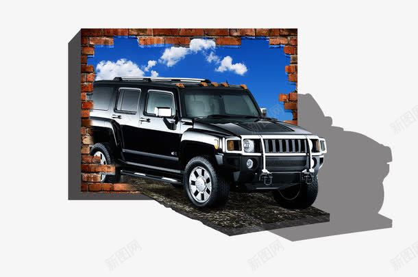 3D墙面画png免抠素材_新图网 https://ixintu.com 3D 吉普车 墙画 车