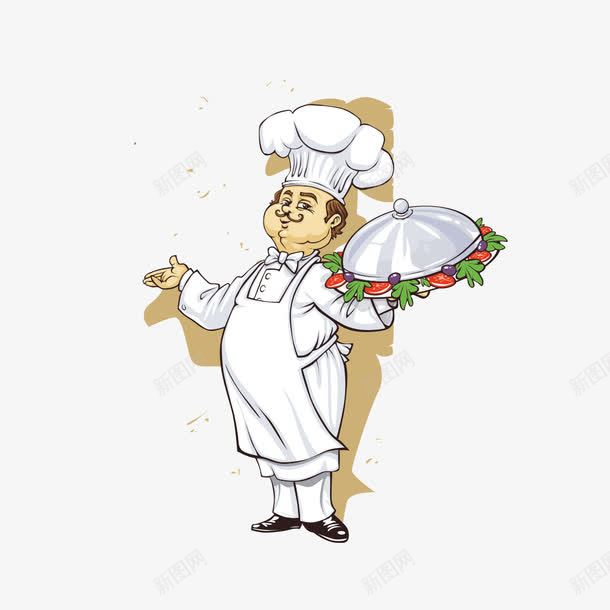 手绘卡通厨师端菜png免抠素材_新图网 https://ixintu.com 卡通 卡通厨师 厨师 厨师卡通