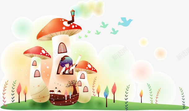 蘑菇房子png免抠素材_新图网 https://ixintu.com 卡通 可爱 小房子 蘑菇
