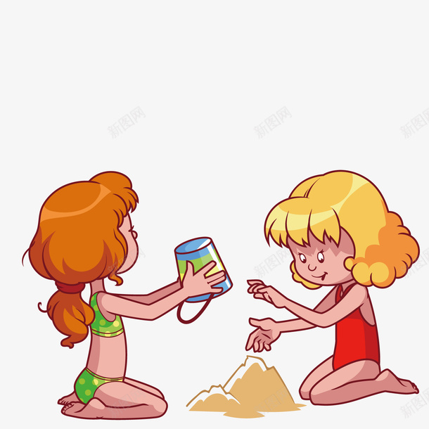 玩沙子的小女孩矢量图ai免抠素材_新图网 https://ixintu.com 女孩 沙子 玩耍 矢量图