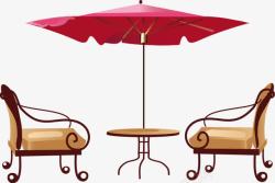 手绘室外太阳伞凉椅素材