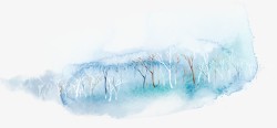 蓝色树荫冬日雪景素材