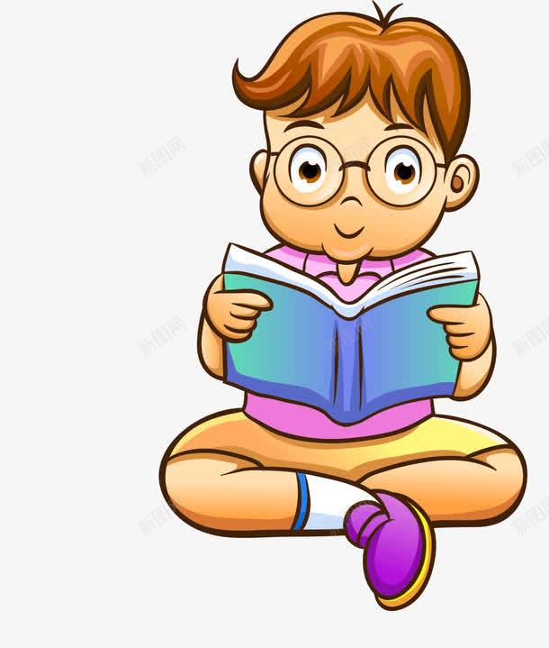 卡通看书的男孩png免抠素材_新图网 https://ixintu.com 卡通 卡通人物 男孩 看书 读书