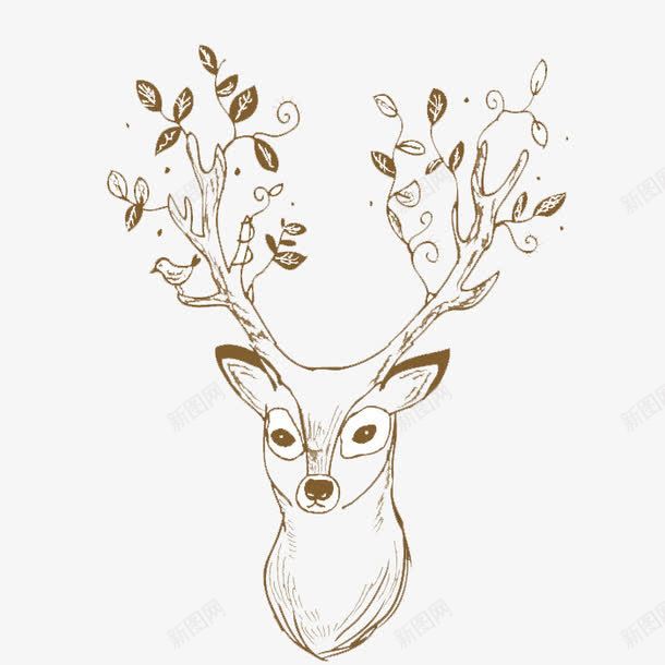 角长树叶的公鹿png免抠素材_新图网 https://ixintu.com 公鹿 创意 创意图形 创意图片 图片 手绘 树叶 灰色