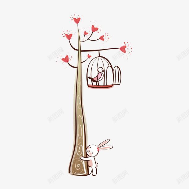 树上的鸟笼png免抠素材_新图网 https://ixintu.com 心形 树上的鸟笼 鸟