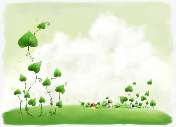 手绘绿色风景png免抠素材_新图网 https://ixintu.com 儿童画 卡通人物 手绘 抽象 风景