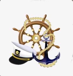 船锚帽子和船舵插画素材