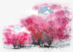 粉色水彩花树风景素材