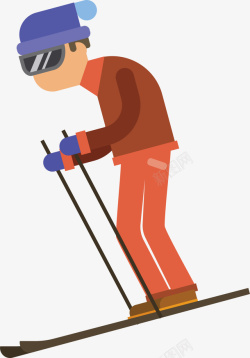 寒冷冬季滑雪的青年素材