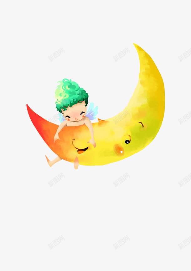 月亮上玩耍的小孩png免抠素材_新图网 https://ixintu.com 儿童 小孩 月亮 玩耍