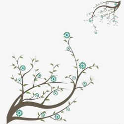 古画风中国古风树绿色花插图高清图片