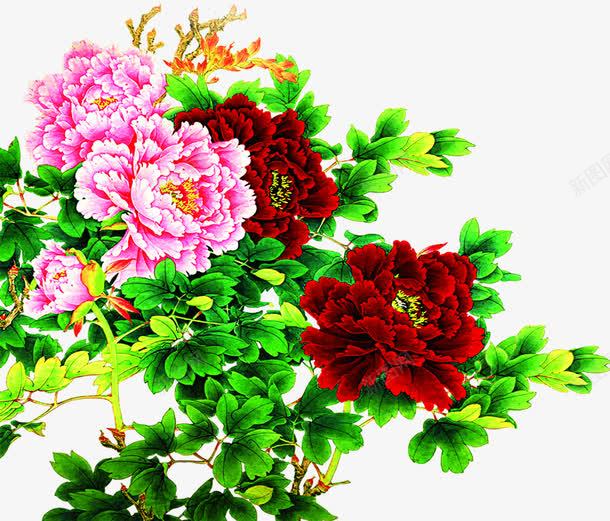 中秋节绿叶红粉色花朵png免抠素材_新图网 https://ixintu.com 中秋节 粉色 绿叶 花朵