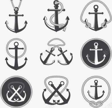 9款复古船锚图标图标