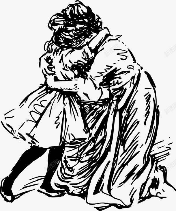 拥抱的母女png免抠素材_新图网 https://ixintu.com 免费矢量下载 复古 手绘 拥抱的母女 插画