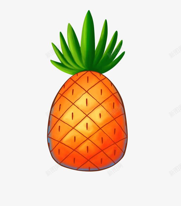 橙色卡通大菠萝png免抠素材_新图网 https://ixintu.com 卡通 橙色 绿色 菠萝