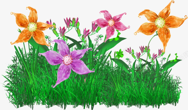 手绘草地上的花朵png免抠素材_新图网 https://ixintu.com PNG图形 植物 绿草 花朵 装饰