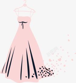手绘粉色的婚纱礼服素材