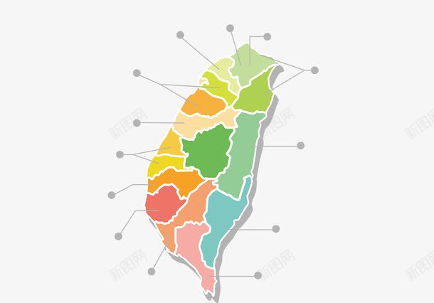 台湾的地图png免抠素材_新图网 https://ixintu.com 中国台湾地图 分布 卡通 地图 彩色