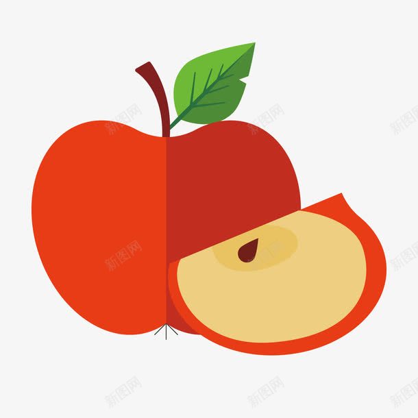 红色苹果png免抠素材_新图网 https://ixintu.com 圆弧 树叶 生长 红色 纹理 苹果 质感