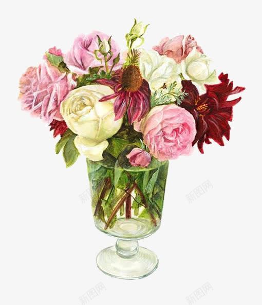 花瓶里的花png免抠素材_新图网 https://ixintu.com 玫瑰花 白色 粉色 花瓶 装饰 装饰素材