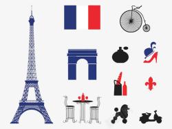 巴黎标志性建筑巴黎典型及标志性元素图标高清图片