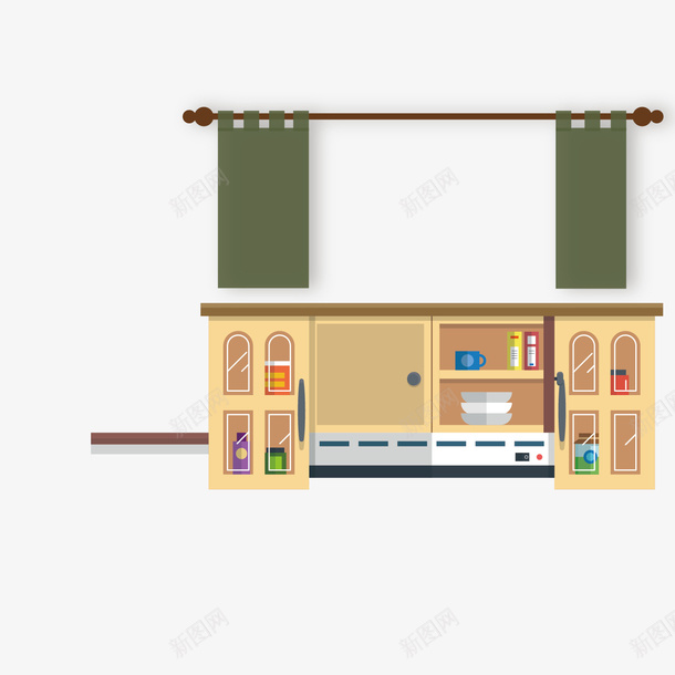 床帘和橱柜矢量图eps免抠素材_新图网 https://ixintu.com 壁橱 完美结合 拉上床联 橱柜 橱柜储物 窗帘 采光好 矢量图