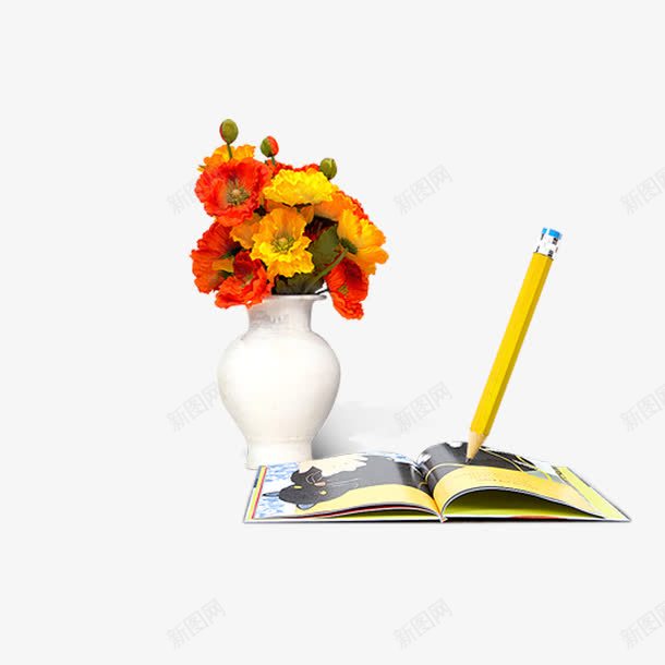 花瓶png免抠素材_新图网 https://ixintu.com 书本 写字 背景图 花 花瓶