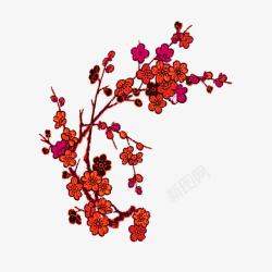 红色水墨桃花装饰图案素材