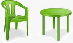 手绘绿色桌椅素材
