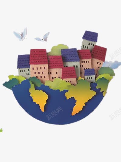 地球家园png免抠素材_新图网 https://ixintu.com 和平 地球 建筑 插画 鸽子