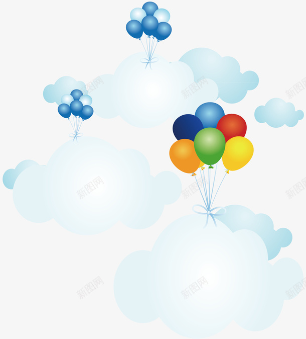 卡通云朵气球矢量图ai免抠素材_新图网 https://ixintu.com 云朵素材 卡通云朵 气球元素 气球海报素材 矢量云朵 矢量图