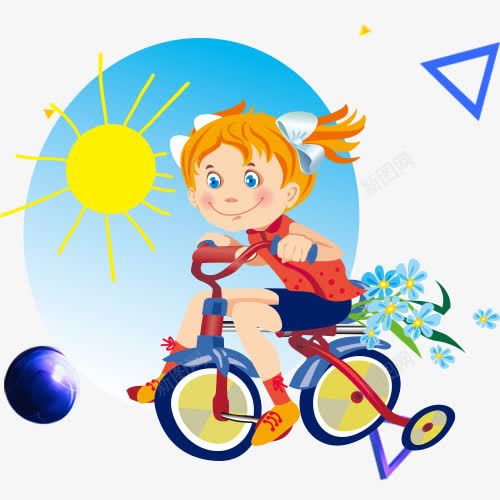 儿童骑车png免抠素材_新图网 https://ixintu.com 儿童 卡通 太阳 女孩 自行车 骑车