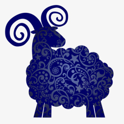 蓝色花纹羊剪影图案素材