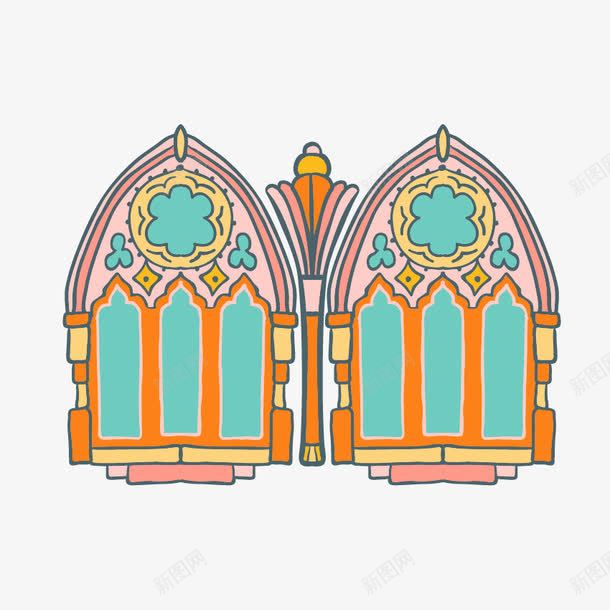 手绘教堂窗户png免抠素材_新图网 https://ixintu.com 可爱 小清新 彩色 手绘 教堂 窗户