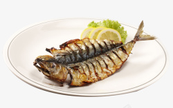 鲜美鱼肉盘子里的烤鱼高清图片
