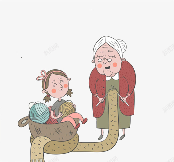 奶奶和孙子png免抠素材_新图网 https://ixintu.com 奶奶 奶奶和孙子 奶奶织围巾 孙子 孙子拿着毛线 毛线